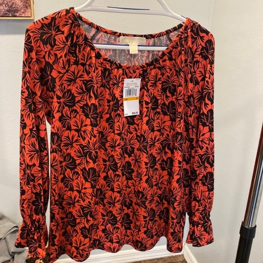 Michael Kors Hibiscus Flowers Sangria Top Size Small